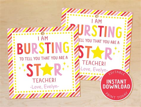 Starburst Teacher Appreciation Free Printable